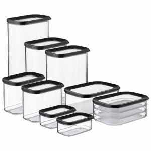 Mepal Modula Vorratsdosen-Set, 9-teilig, schwarz, transparent, stapelbar für Küche.