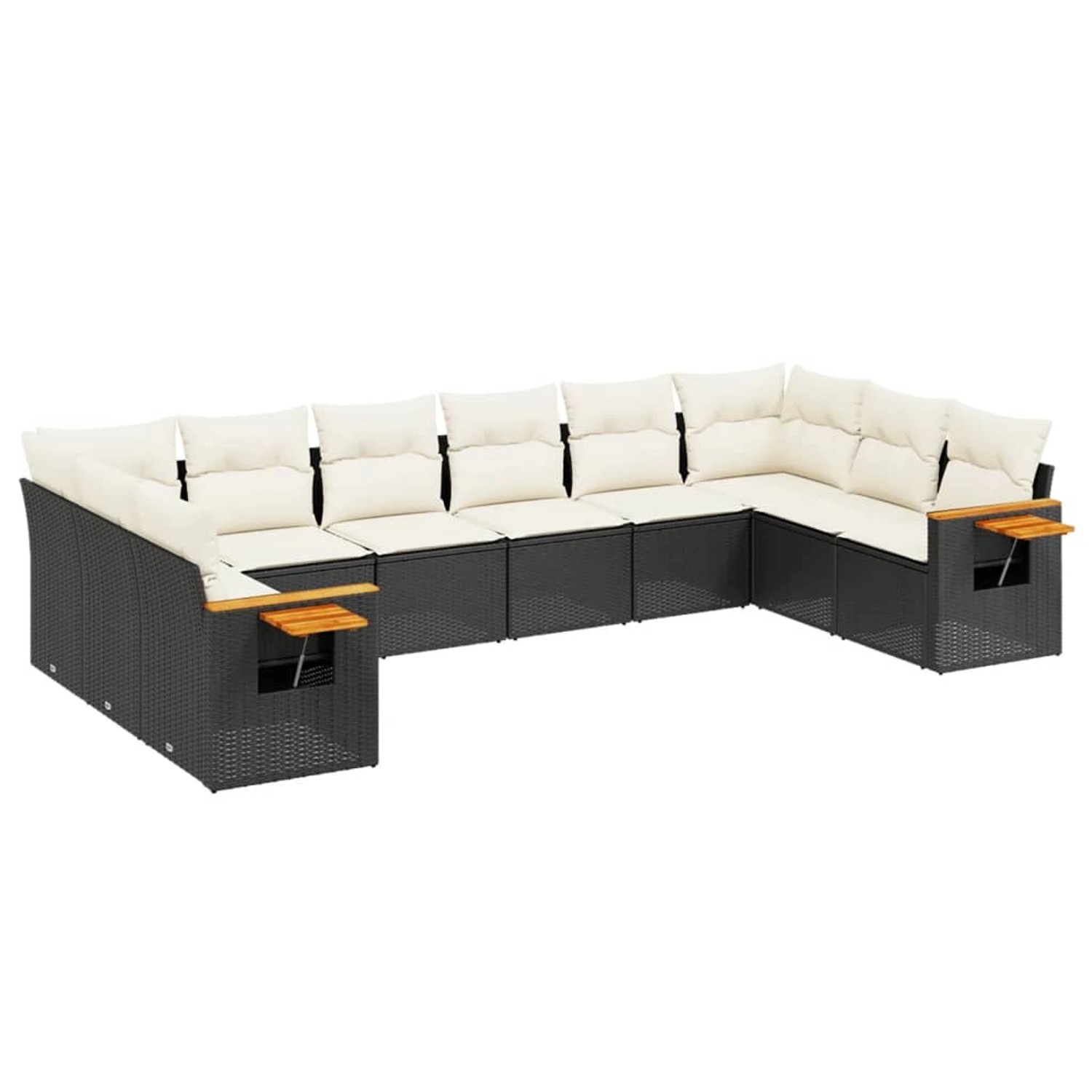 vidaXL 10-Tlg Garten-Sofagarnitur mit Kissen Schwarz Poly Rattan 3259564