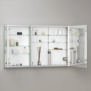 Keuco Badmöbel-Set Seis, 120 cm, 3-teilig: Waschtisch mit Unterschrank und LED-Spiegelschrank, Innenansicht.