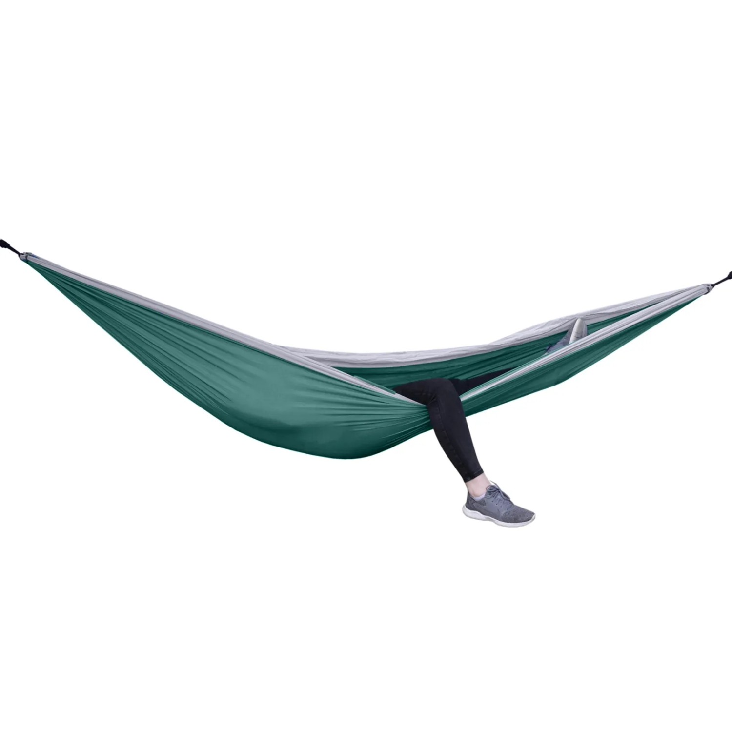 Grün-graue Svita Hängematte für 1-2 Personen mit Befestigung, ideal für Camping und Outdoor.