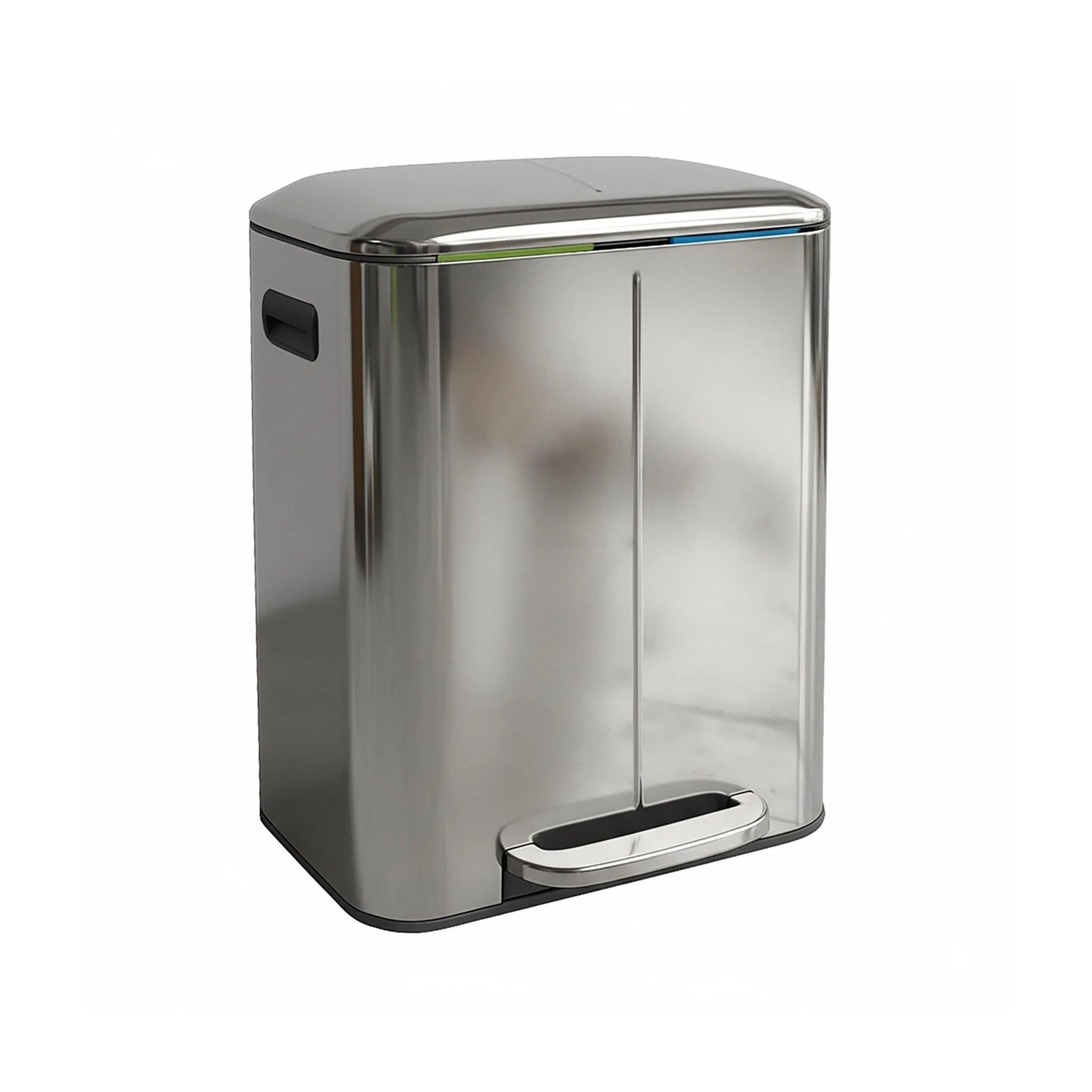 Relaxdays Tretmülleimer Edelstahl Silber 2 Fächer Fußpedal Softclose 60 cm x 44,5 cm x 41 cm 7 kg