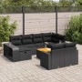 Schwarze 11-tlg. vidaXL Garten-Sofagarnitur aus Poly Rattan mit Kissen und Tisch auf Terrasse.