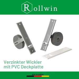 Rollwin Unterputz Gurtwickler Set: 2 verzinkte Wickler, 1 weiße PVC Abdeckblende für Rollladen.