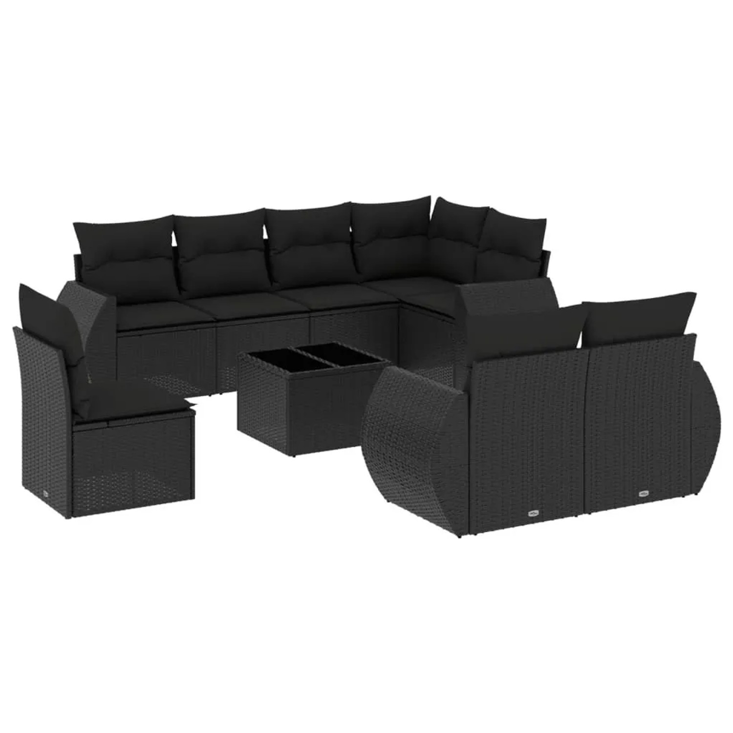 vidaXL 9-Tlg Garten-Sofagarnitur mit Kissen Schwarz Poly Rattan 3221644