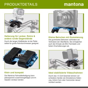 Mantona Fahrradbefestigung Tischstativ 65X40X20Mm 1/4" Alu Gopro Hero Action Cam