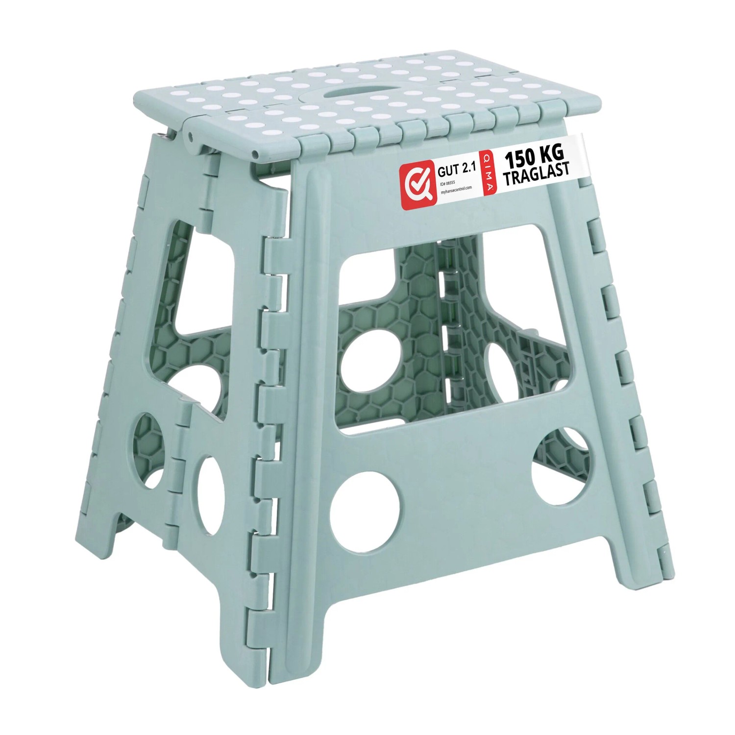 Relaxdays Klapphocker XL Kunststoff Salbei Faltbar 39 cm x 39 cm x 32 cm 1,5 kg