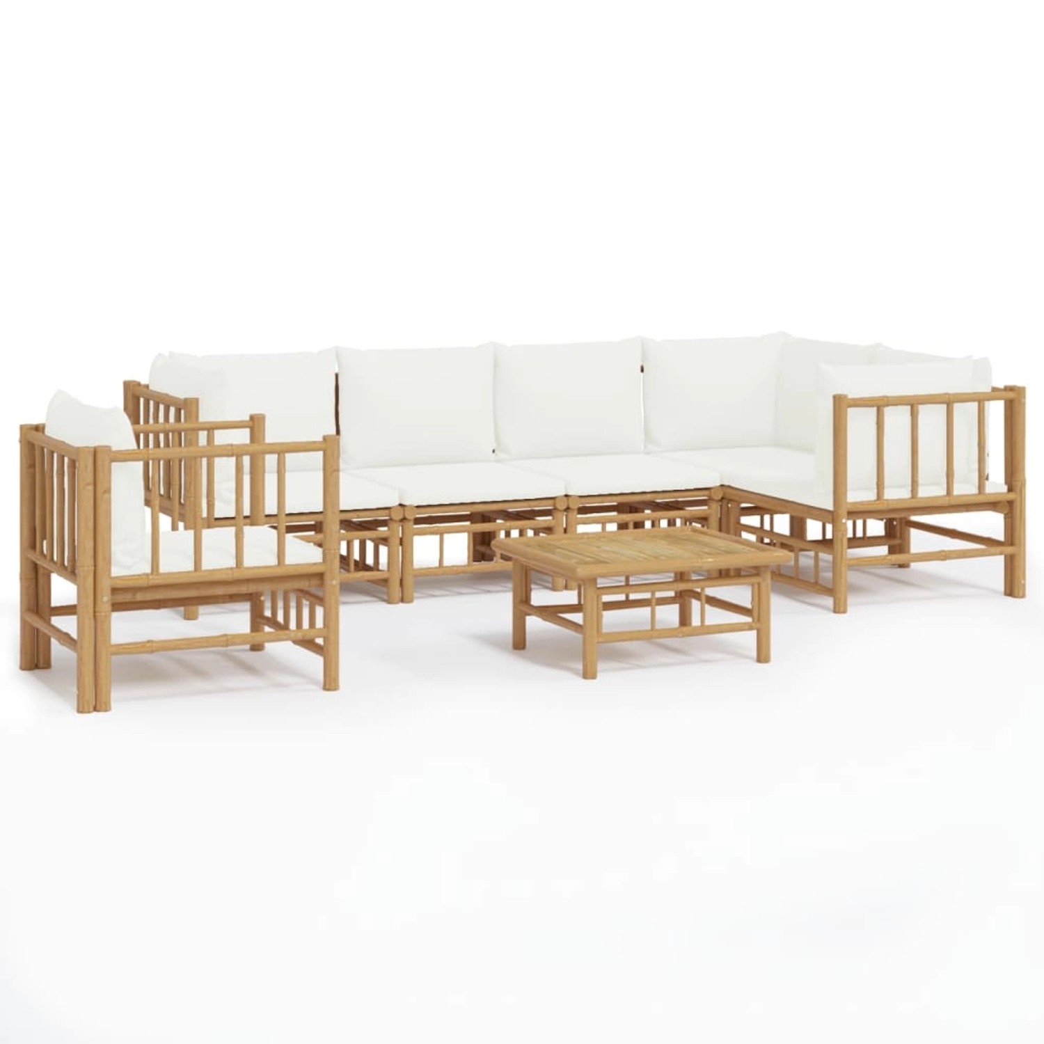 Vidaxl 7-tlg. Garten-lounge-set Mit Cremeweißen Kissen Bambus günstig online kaufen