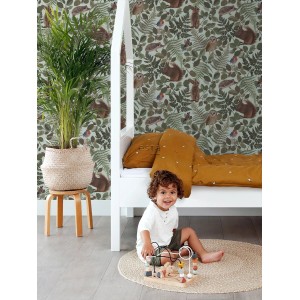 ESTAhome Tapete Waldtiere Mintgrün und Grün 53 cm x 10.05 m