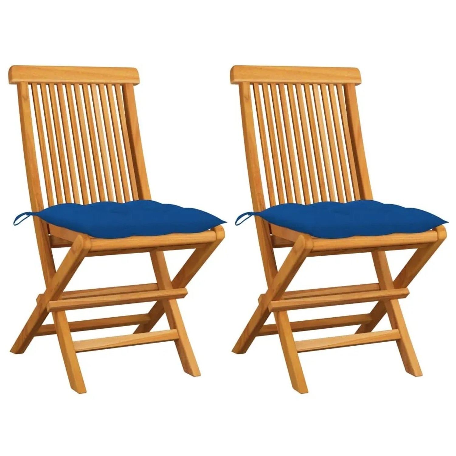 vidaXL Gartenstühle mit Blauen Kissen 2 Stk Massivholz Teak 3062485 günstig online kaufen