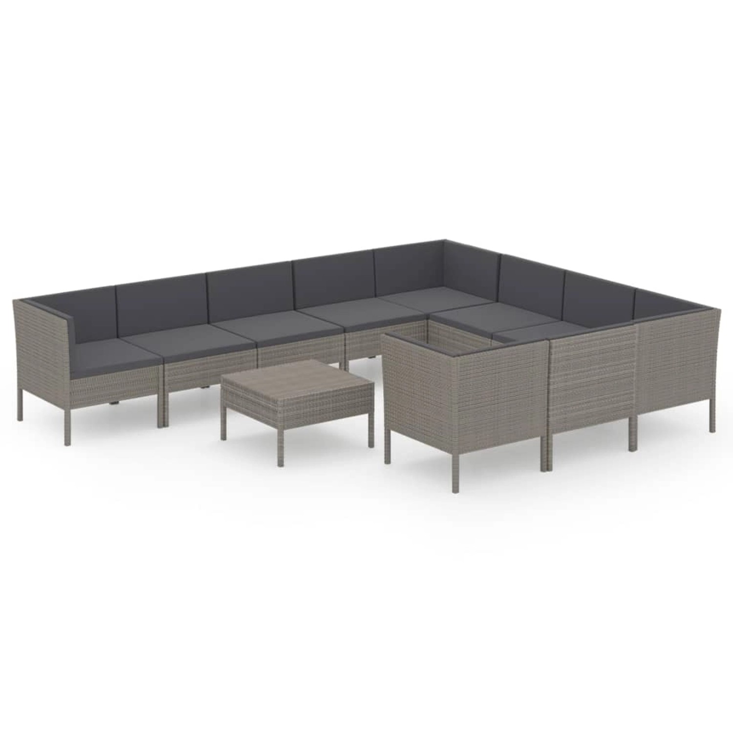 vidaXL 11-tlg Garten-Lounge-Set mit Auflagen Poly Rattan Grau Modell 6