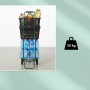 Grüner klappbarer Transportwagen aus Stahl, beladen mit Wasserflaschen und Einkaufskörben. Max. 35 kg Traglast.