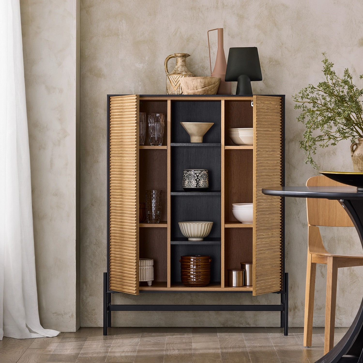 SoBuy Sideboard Küchenschrank Buffet mit 4 Fächern Braun-Schwarz 92x119x40cm HFSB04-SCH_3