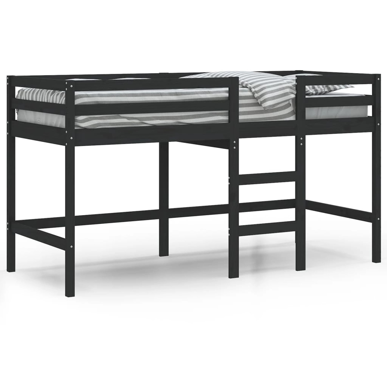 vidaXL Kinderhochbett mit Leiter Schwarz 80x200 cm Massivholz Kiefer1908076