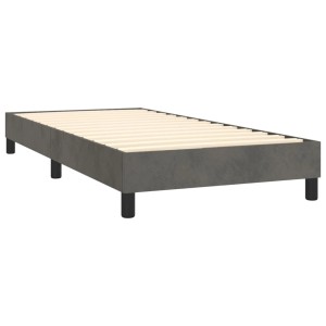 vidaXL Boxspringbett 90x200 cm, dunkelgrau, Samt-Bettrahmen mit Lattenrost und schwarzen Füßen.