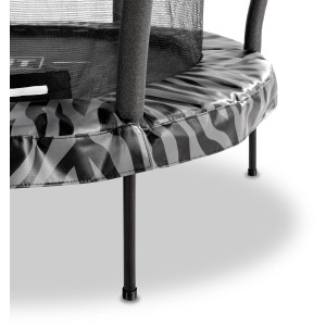 Detailaufnahme: Schwarz-graues EXIT Tiggy Junior Trampolin Ø140cm mit Sicherheitsnetz.