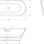 Technische Zeichnung der freistehenden Badewanne Ottofond Eko, 170x75 cm, mit Maßangaben.