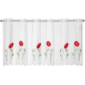 Bistrogardine mit rotem Mohnblumen-Motiv, 45x155 cm, für eine gemütliche Küchenatmosphäre.