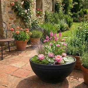 Vdvelde Mini Teichpflanzen Set Rosa 4 Wasserpflanzen Korb Substrat & Dünger