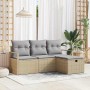 Beiges 4-tlg. vidaXL Garten-Sofa-Set aus Poly Rattan mit Kissen und Stauraum.