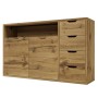 Merax Sideboard Eiche, Kommode mit 4 Schubladen, Schranktüren und offenem Fach. Wohnzimmerschrank.