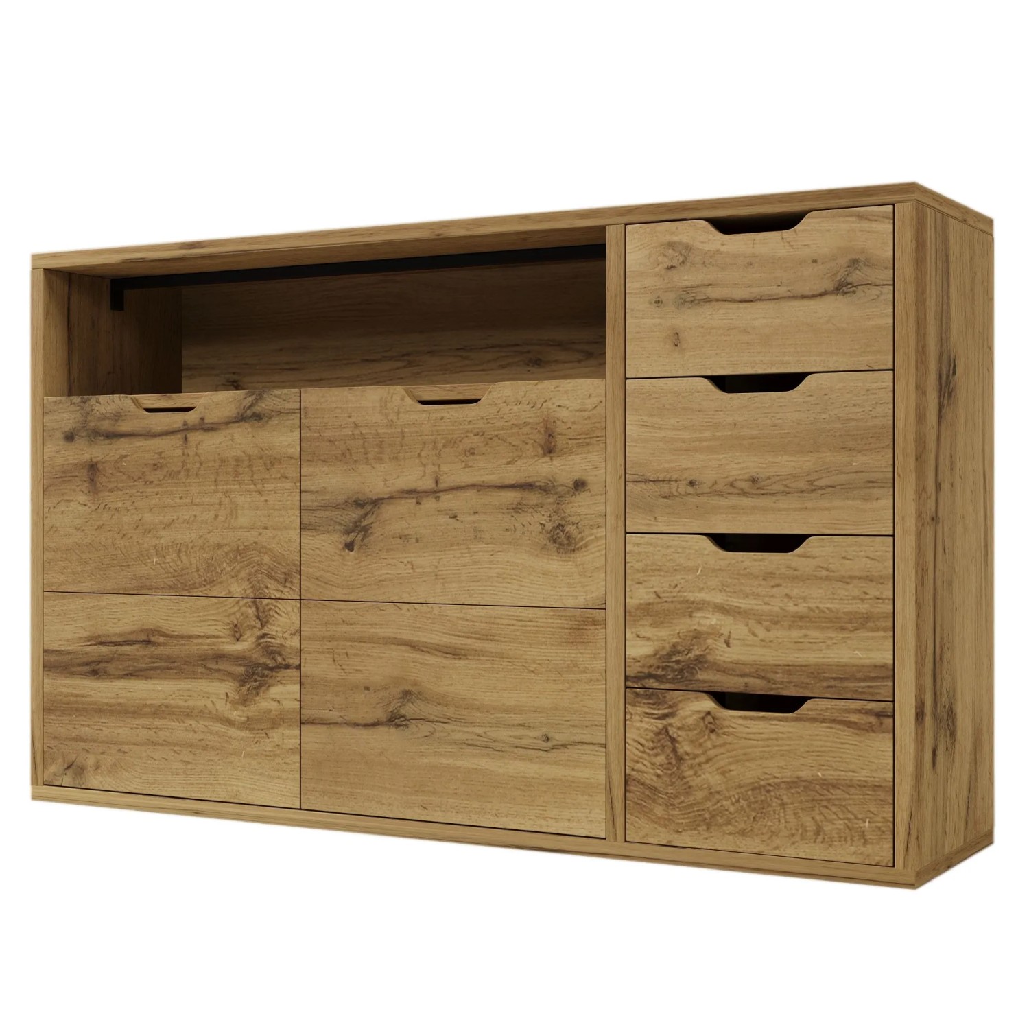 Merax Sideboard 150x40x90cm 4 Schubladen Eiche