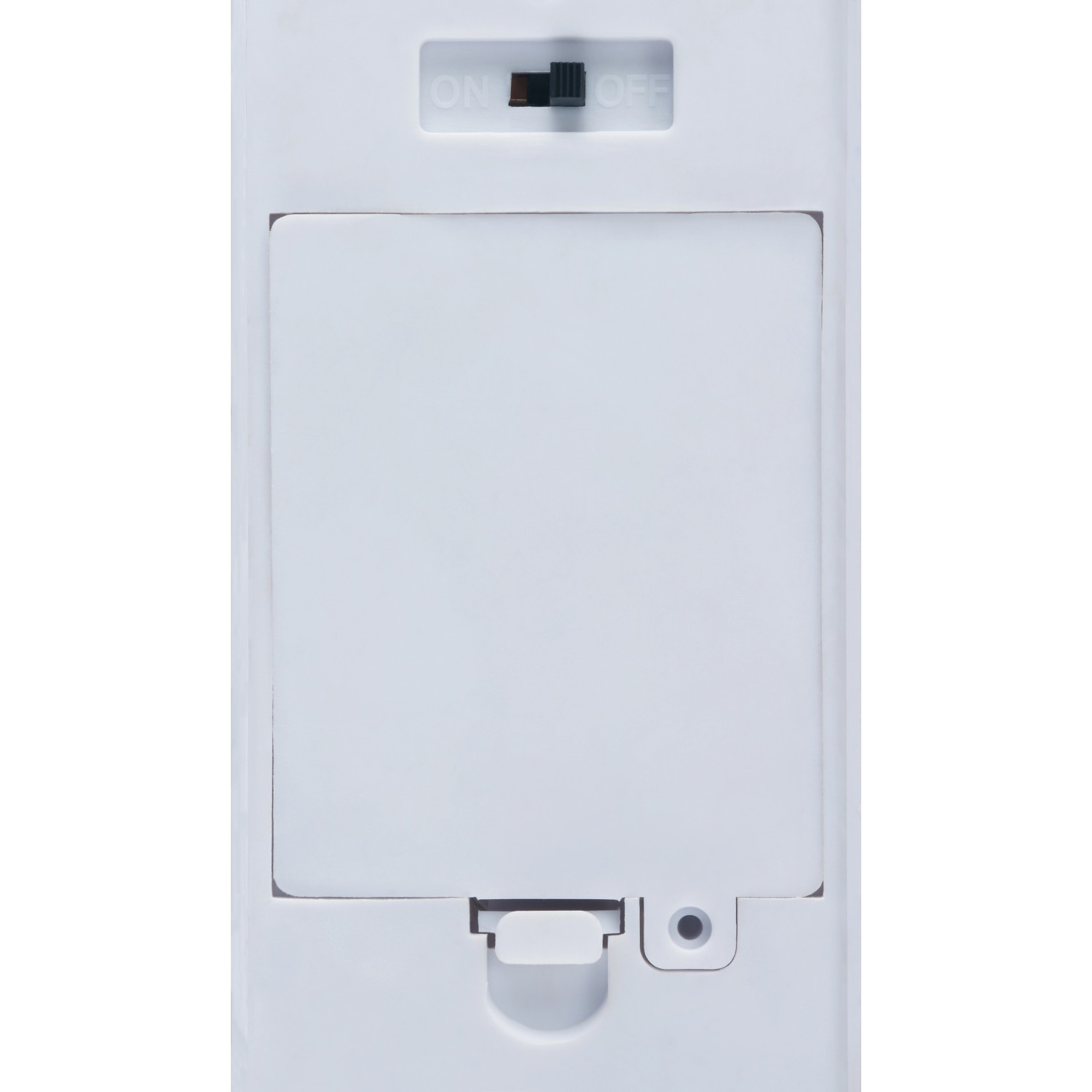 Detailansicht der Batteriefach-Rückseite des LED-Spiegellichts Lebkuchenmann.