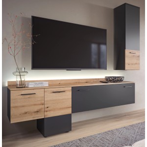 Inn.Furn Wohnwand Grau Evoke Eiche 195 cm mit Soft-Close Elian