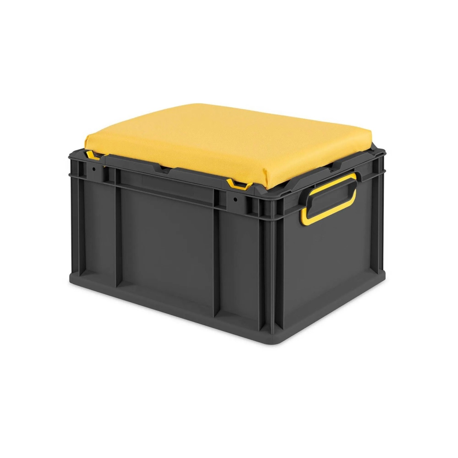 PROREGAL Eurobox Nextgen Seat Box Gelb HxBxT 26,5x30x40cm 20 Liter Griffe Geschlossen Schwarz Eurobehälter Sitzbox Transportbox