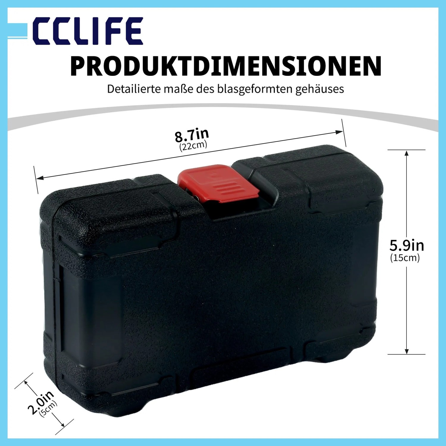 Schwarzer Koffer für CCLIFE 5-teiliges 1/2 Zoll Schlagschrauber Nuss Set mit Maßen 22x15x5cm.