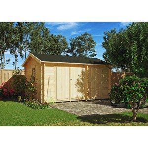 Kiehn-Holz Gartenhaus KH 28-013, unbehandelt, 410x300 cm. Holz-Gartenhaus mit Doppeltür und Satteldach.