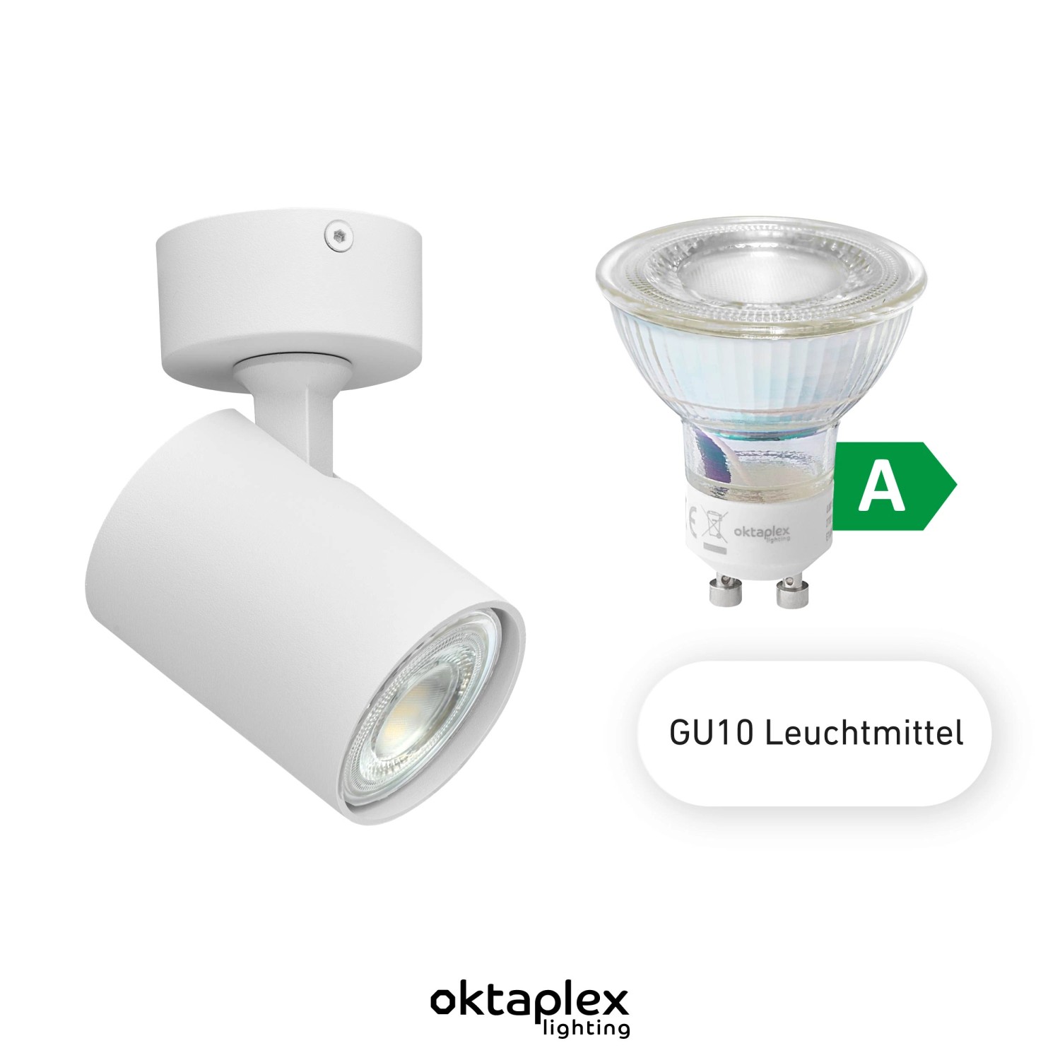 Oktaplex Bora Deckenleuchte, weiß, schwenkbar, mit GU10 LED Leuchtmittel. Lampe für flexible Lichtgestaltung.