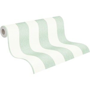 A.S. Création Vliestapete mit grünen Streifen auf Rolle.