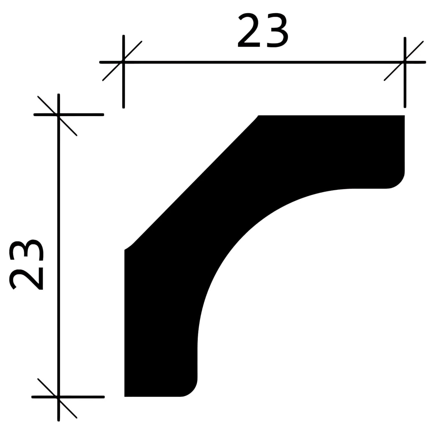 Detailaufnahme einer weißen PROFHOME Eckleiste (23x23mm) aus Polystyrol, Teil eines 28er Sets.