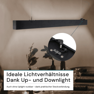 Schwarze LUXULA LED Büroleuchte mit Up- und Downlight Funktion, Lichtfarbe einstellbar.