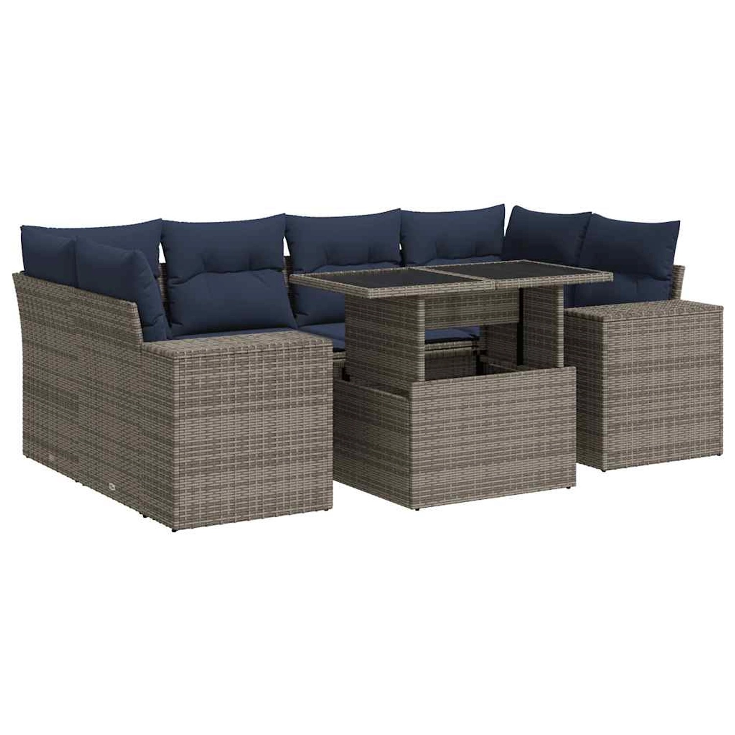 vidaXL 7-Tlg Garten-Sofagarnitur mit Kissen Grau Poly Rattan Akazie 3326752 günstig online kaufen