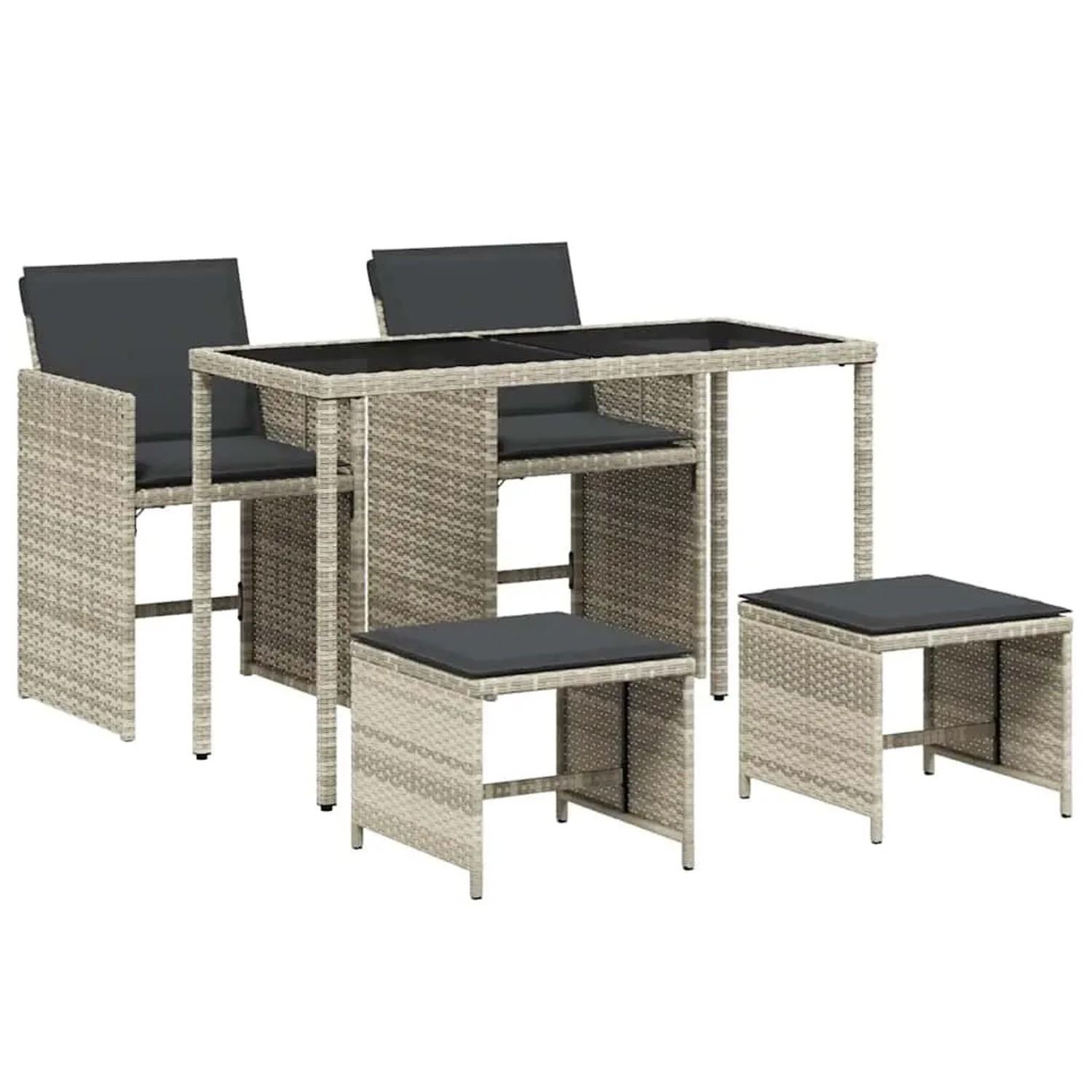 vidaXL 5-Tlg Garten-Essgruppe mit Kissen Hellgrau Poly Rattan 365087