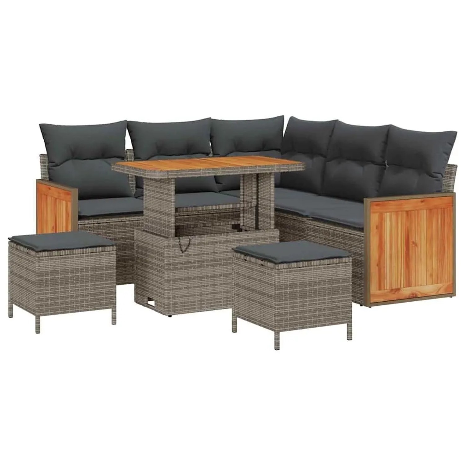 vidaXL Gartensofa-Set mit Kissen 9 Stk Grau Poly-Rattan 3365258 günstig online kaufen