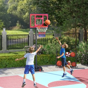 AIYAPLAY Kinder Basketballkorb mit zwei spielenden Kindern im Garten.