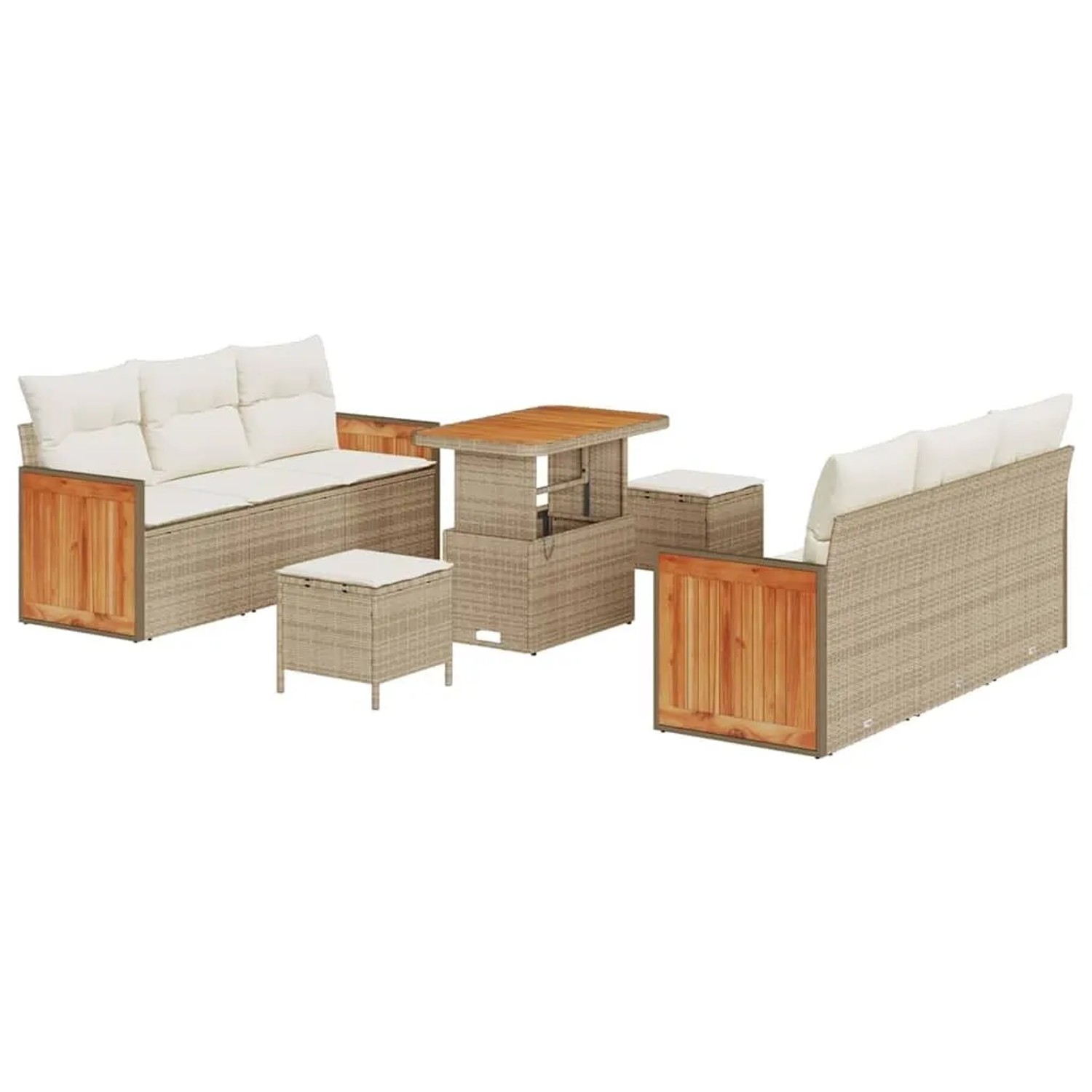 vidaXL Gartensofa-set mit Kissen 11-Tlg Beige und Creme Poly-Rattan 3365211 günstig online kaufen