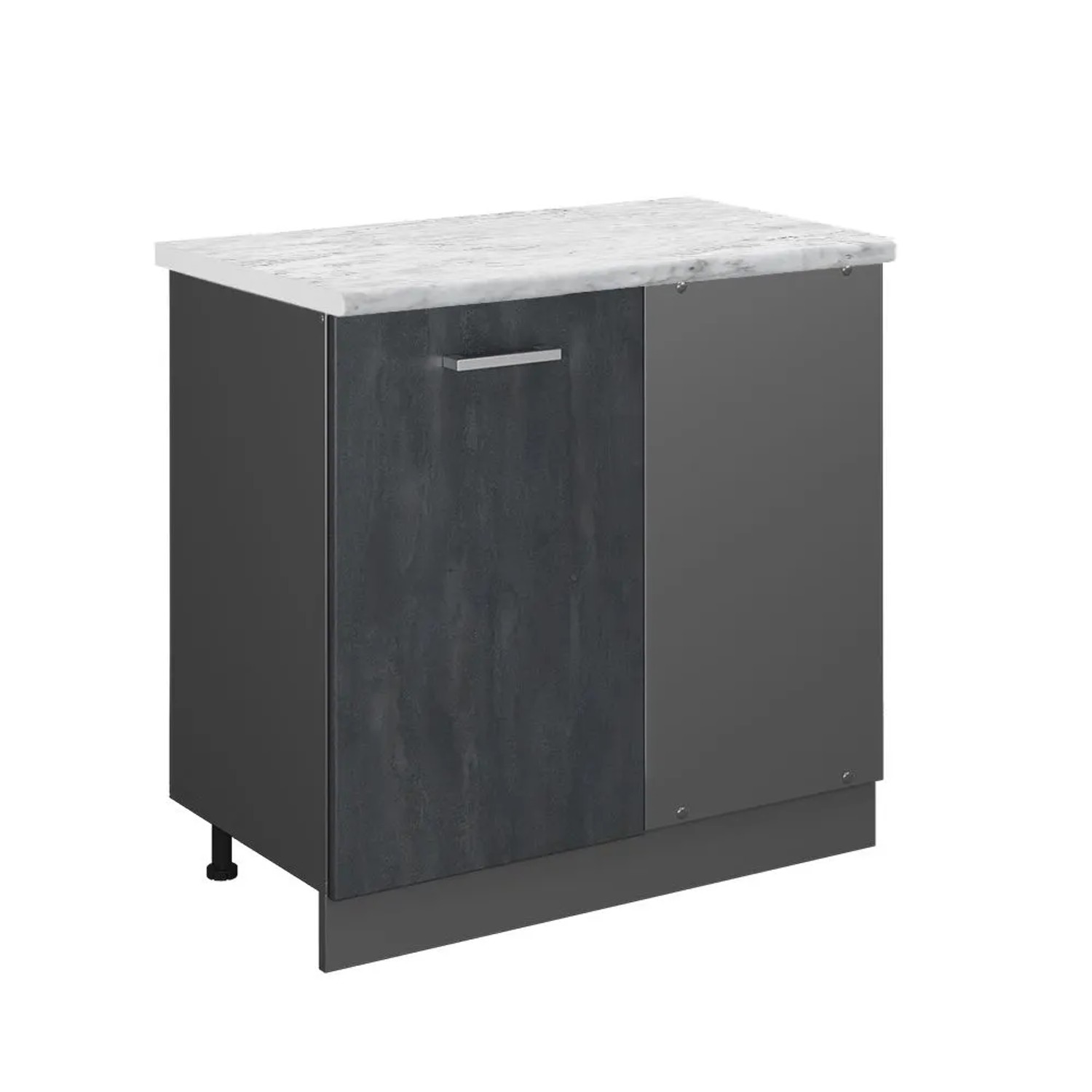 Vicco Eckunterschrank R-Line Küchen Eckschrank Schwarz Beton Anthrazit 86 cm AP Marmor