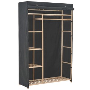 Grauer vidaXL Kleiderschrank (110x40x170 cm) mit Stoffbezug, Regalböden und Kleiderstange.