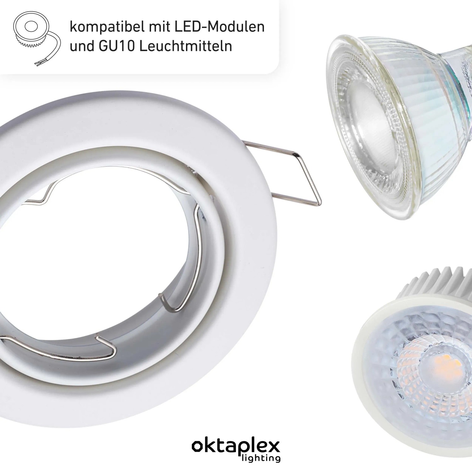 Oktaplex Dijon Einbauspot Set, 12-teilig, weiß, mit LED Modulen. Deckenstrahler für Lampen & Leuchten.