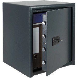 Burg-Wächter Möbeleinsatztresor Magno M 540 S, Tresor mit geöffneter Tür und Ordnern.