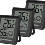 BRESSER HumiTemp 3er-Set, schwarze Thermo- und Hygrometer zur Anzeige von Temperatur und Luftfeuchtigkeit.