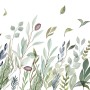 Komar Fototapete Breeze Grün, 350x250 cm, mit Aquarell-Blättern und Pflanzen.