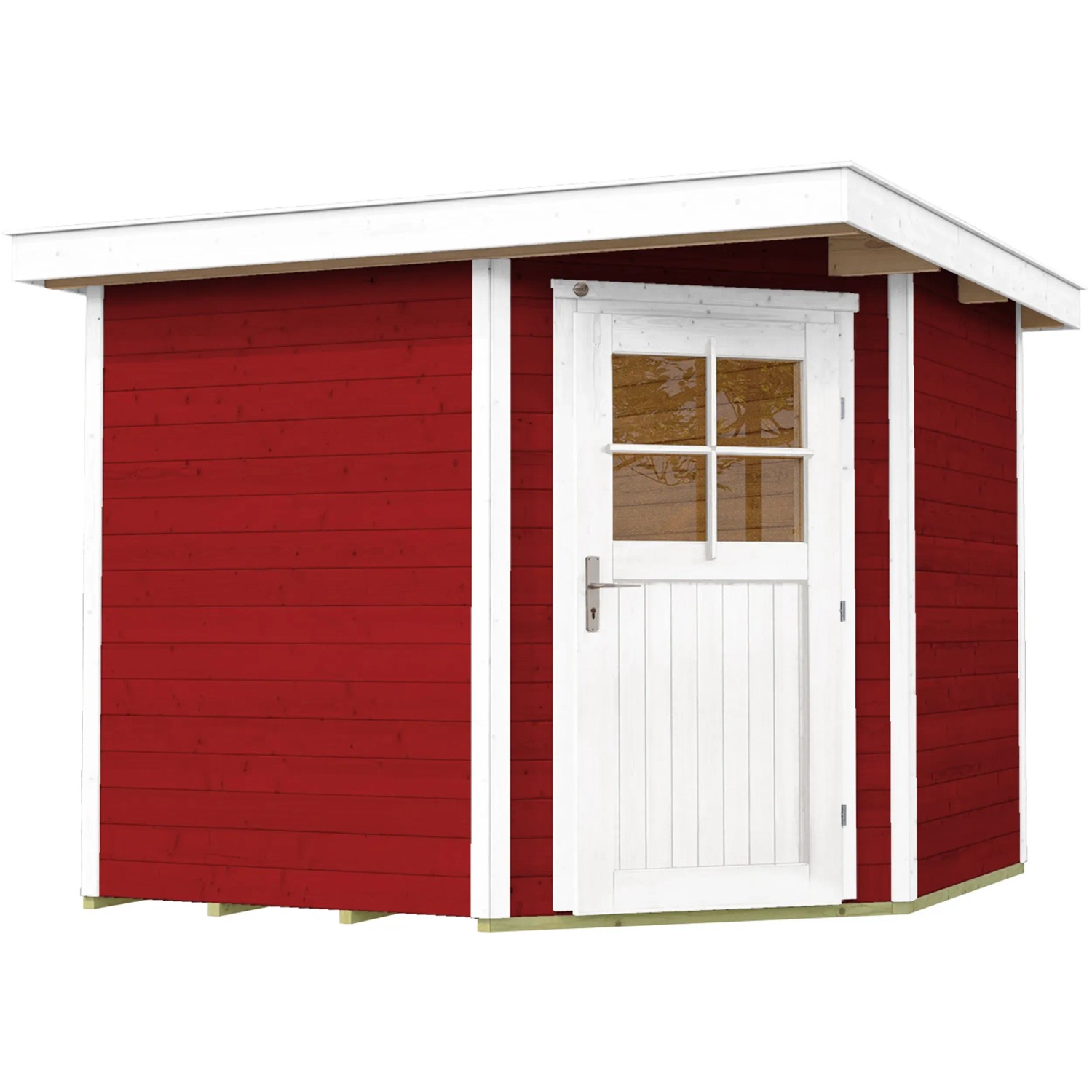 Weka Holz-Gartenhaus Angolo B, Flachdach, schwedenrot, mit weißer Tür. Gartenhaus für Gartengeräte.