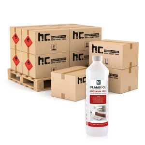 24 Flaschen Flambiol Bioethanol 100% auf Palette, Brennstoff für Edelstahl-Tisch-Kamine.