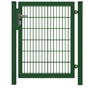 Moosgrünes Gartentor für Doppelstabmattenzaun, 120x80 cm, mit Rahmen, Griff und Schloss.