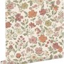 ESTAhome Vliestapete mit Blumenmuster in Terrakotta, Grün und Weiß, 50x900 cm.