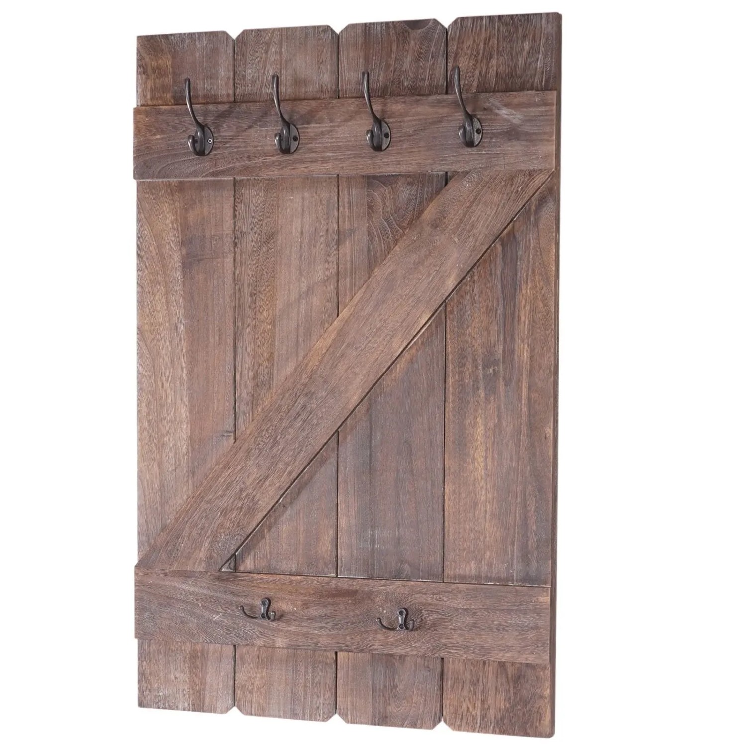 Braune BERLINLODGE Wandgarderobe im Shabby-Look mit 6 Haken. Garderobenpaneel aus Holz.